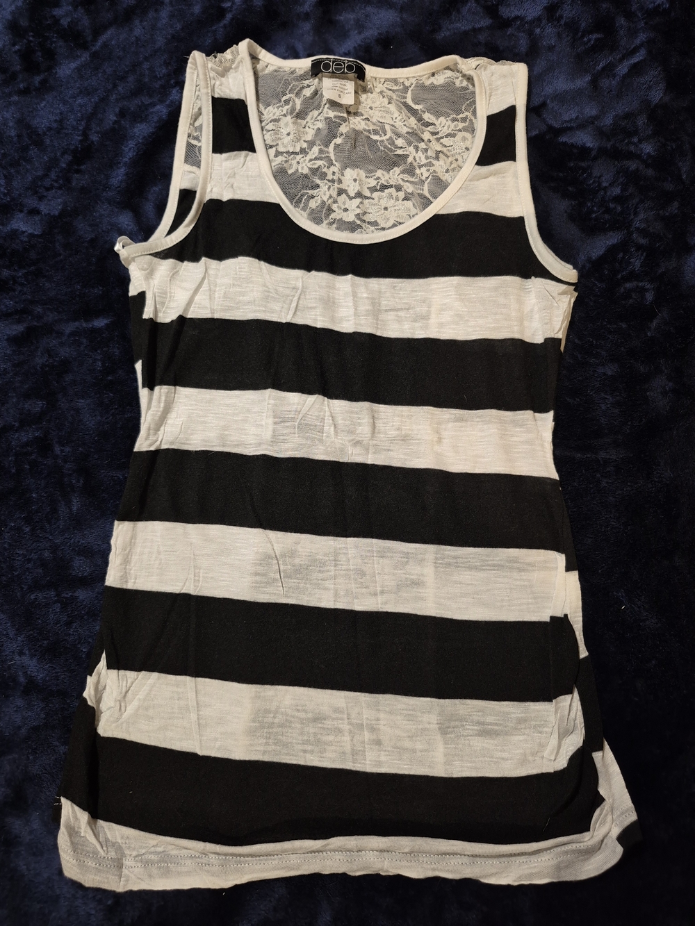 Deb Black & White Striped Lace-Back Tank